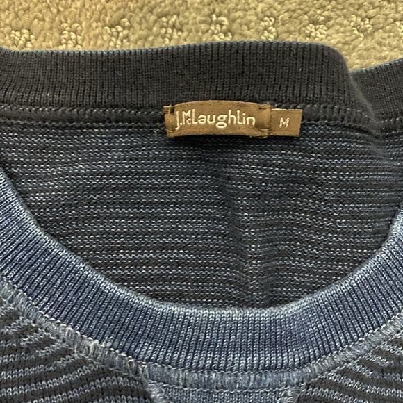 J. McLaughlin Crewneck Sweater Men’s Blue Striped Lightweight Cotton Pullover M - Picture 3 of 7